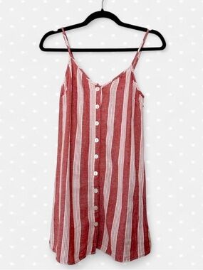 Striped Red & White Button-Front Mini Dress